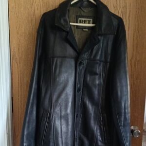 Men's Black Leather Trench Coat